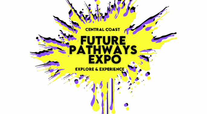 Future Pathways Expo logo - yellow, purple and black splash logo
