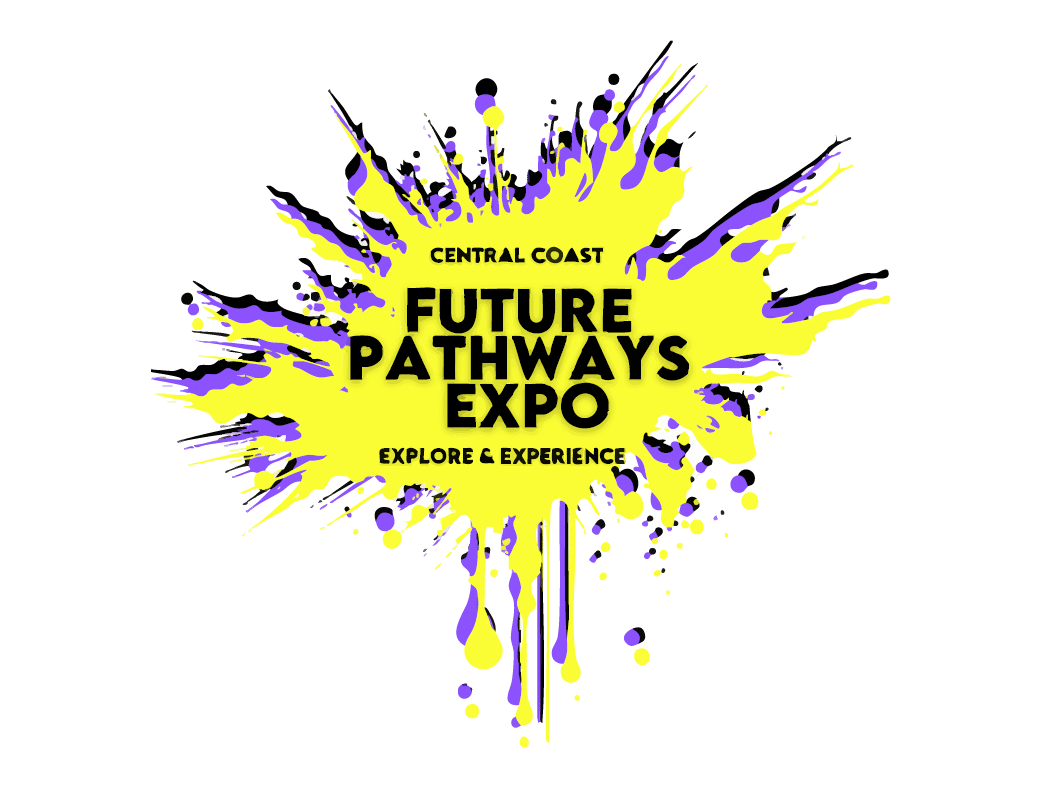 Future Pathways Expo logo - yellow, purple and black splash logo