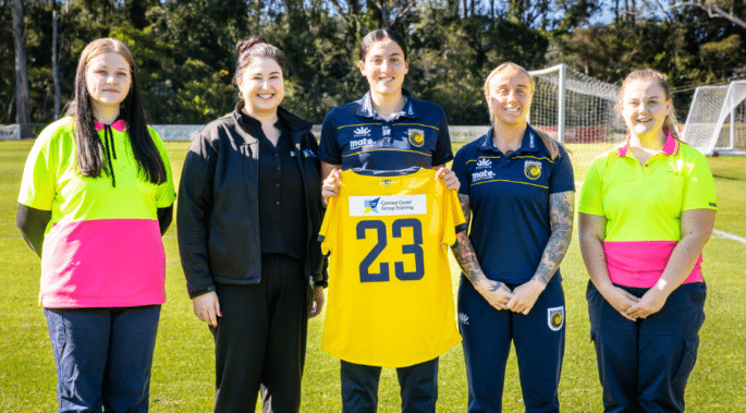 Central Coast Mariners Ladies sponsored with CCGT logo on the soccer shirt