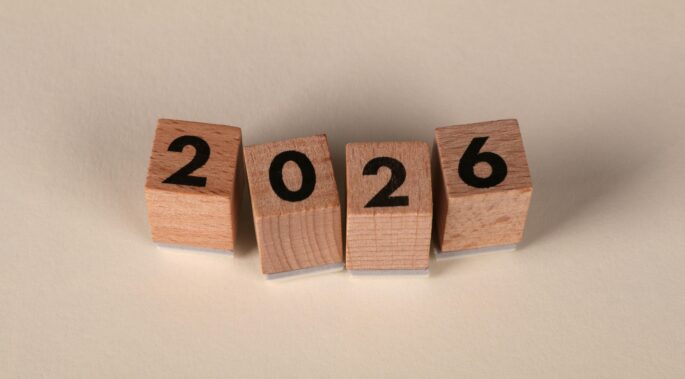 Wooden blocks with 2026 in bold black text