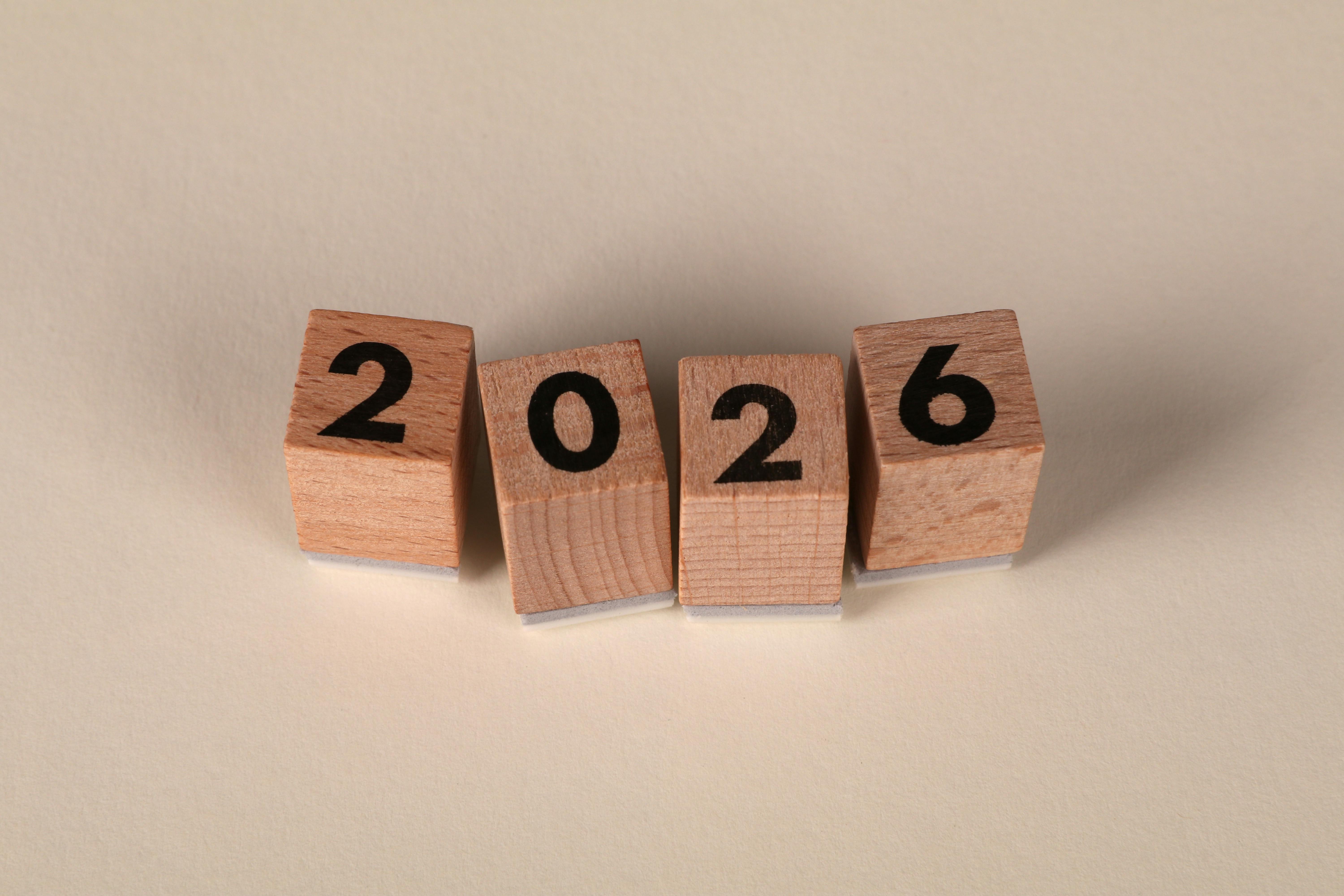 Wooden blocks with 2026 in bold black text