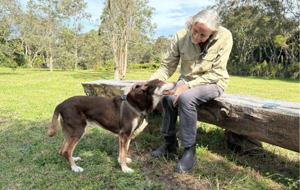 Craig Scott with his dog at East Coast Wildflowers