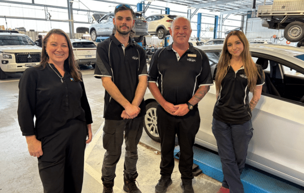 Tuggerah Auto Group's Andrew Sammut with CCGT Amanda Lennon and two automotive apprentices